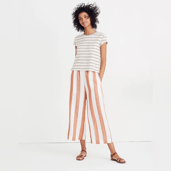Madewell Pants - Madewell Huston Pull-On Crop Pants in Evelyn Stripe 55% linen xxs